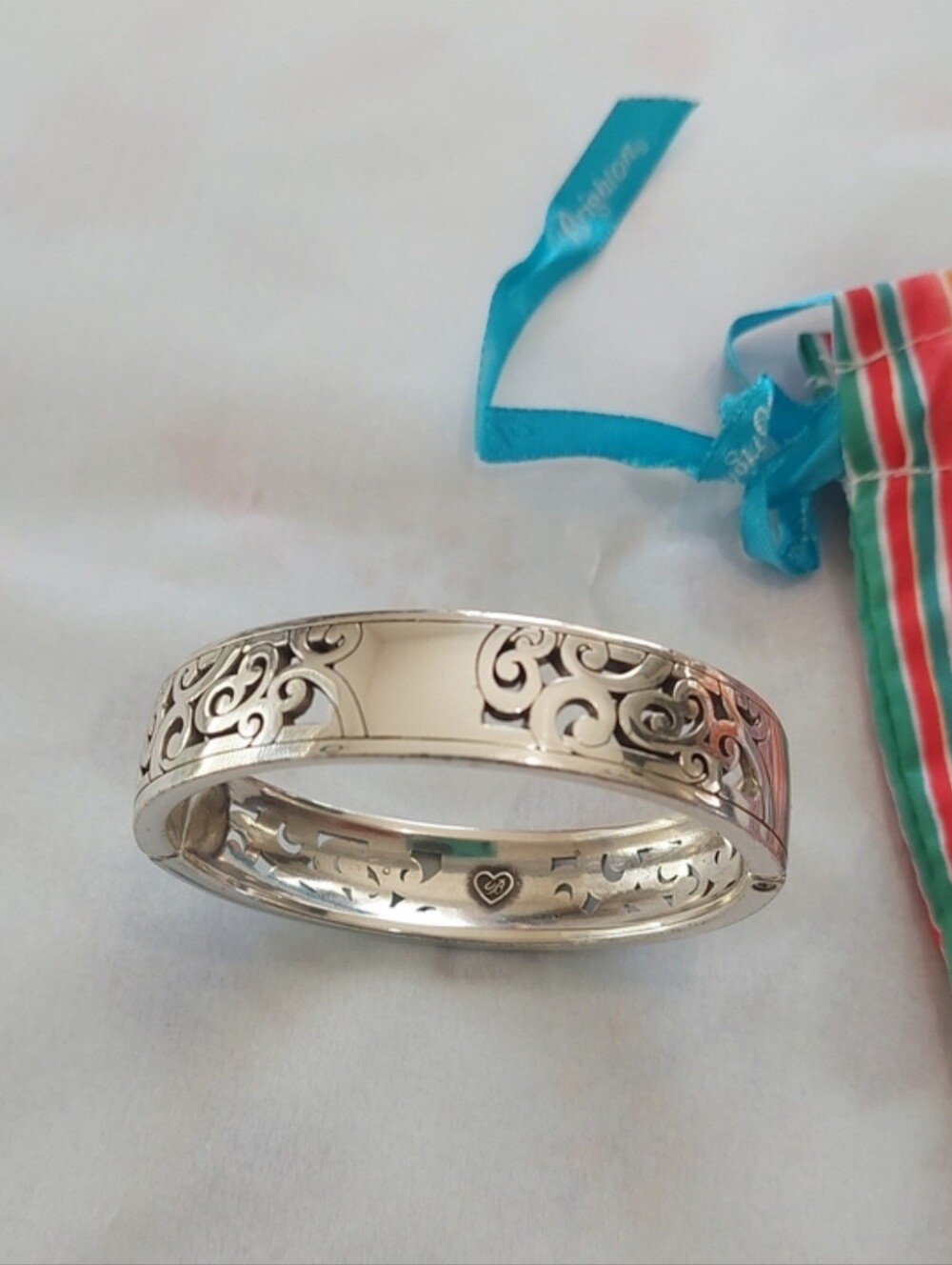 Brighton Silver-Tone Hinged Heart Bangle Bracelet - Silver
